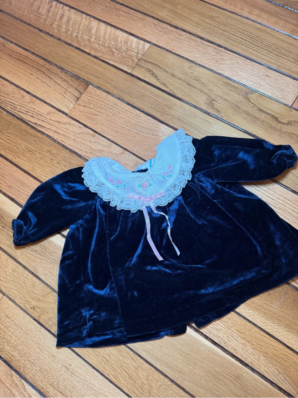Vintage Navy Blue Velvet Baby Dress